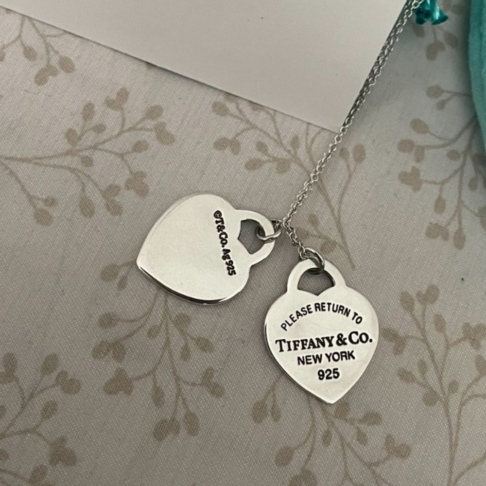 Tiffany and co Enamel Blue Double Hearts Necklace